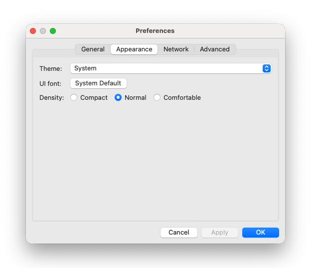 Preferences Panel